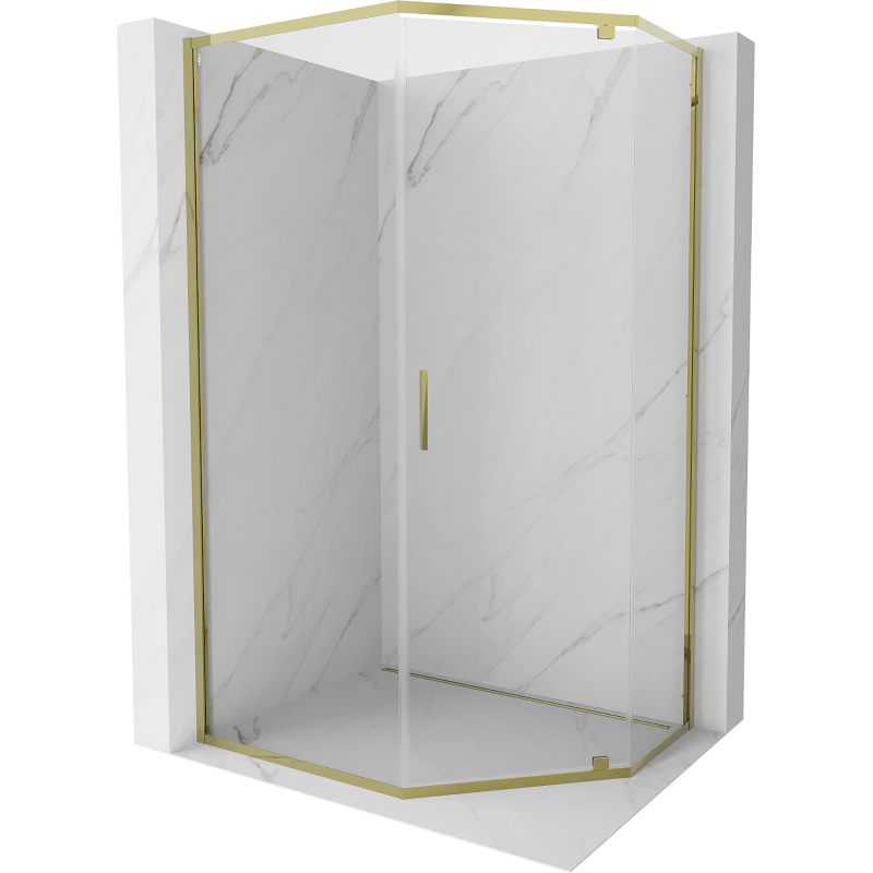 Mexen Exo kabina prysznicowa pięciokątna uchylna 100 x 80 cm, transparent, złota - 812-100-080-50-00