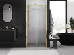 Mexen Exo drzwi prysznicowe podwójne uchylne 110 cm, transparent, złote - 814-110-000-50-00