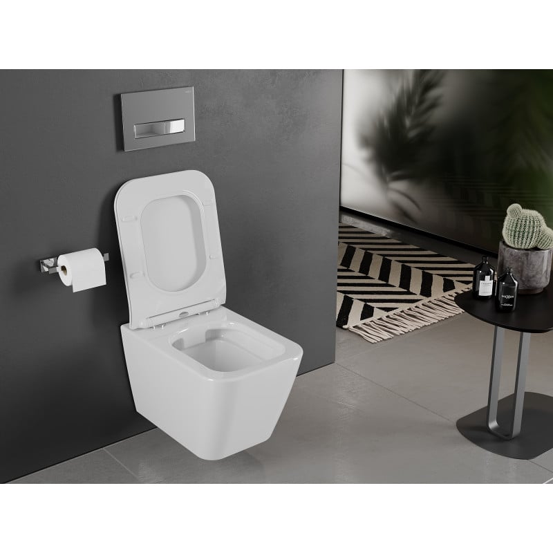 Mexen Cube miska wc Rimless z deską wolnoopadającą slim, duroplast, biała połysk - 30924000