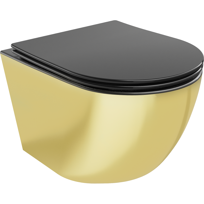 Mexen Lena miska wc Rimless z deską wolnoopadającą slim, duroplast, czarna mat/złota - 30224076