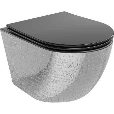 Mexen Lena miska wc Rimless z deską wolnoopadającą slim, duroplast, czarna mat/srebrna wzór łuski - 30224072