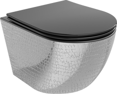 Mexen Lena miska wc Rimless z deską wolnoopadającą slim, duroplast, czarna mat/srebrna wzór łuski - 30224072