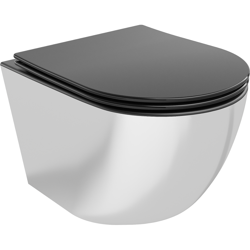 Mexen Lena miska wc Rimless z deską wolnoopadającą slim, duroplast, czarna mat/srebrna - 30224074