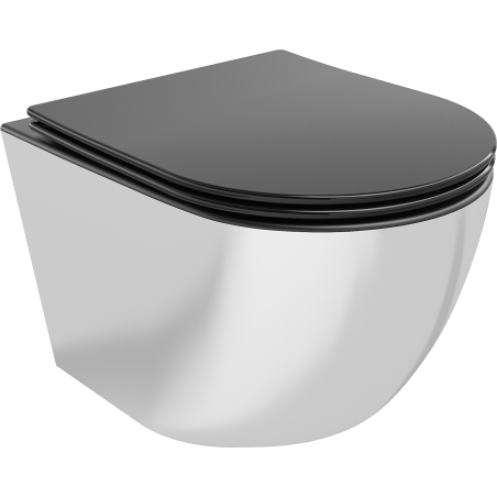 Mexen Lena miska wc Rimless z deską wolnoopadającą slim, duroplast, czarna mat/srebrna - 30224074