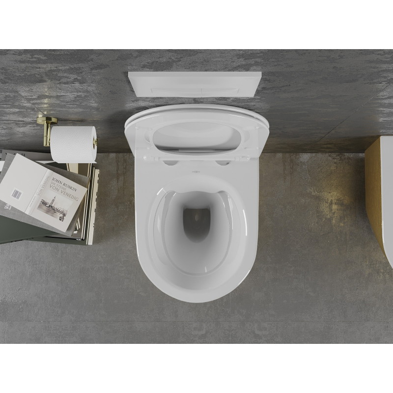 Mexen Lena miska wc Rimless z deską wolnoopadającą slim, duroplast, biała/złota wzór linie - 30224007