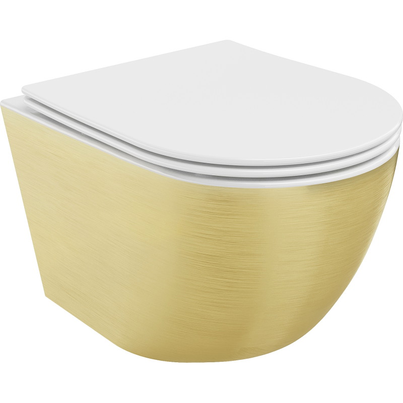 Mexen Lena miska wc Rimless z deską wolnoopadającą slim, duroplast, biała/złota wzór linie - 30224007
