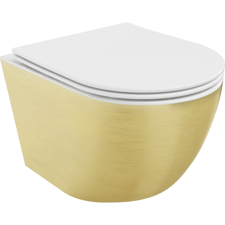 Mexen Lena miska wc Rimless z deską wolnoopadającą slim, duroplast, biała/złota wzór linie - 30224007