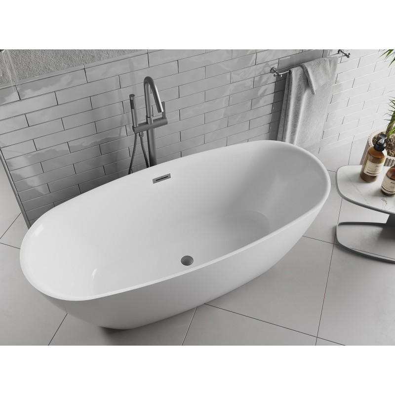 Mexen Luvo Slim wanna wolnostojąca 170 x 75 cm, biała, przelew gun gray szczotkowany - 52801707500-66