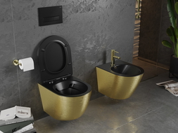 Mexen Lena miska wc Rimless z deską wolnoopadającą slim, duroplast, czarna mat/złota wzór linie - 30224077