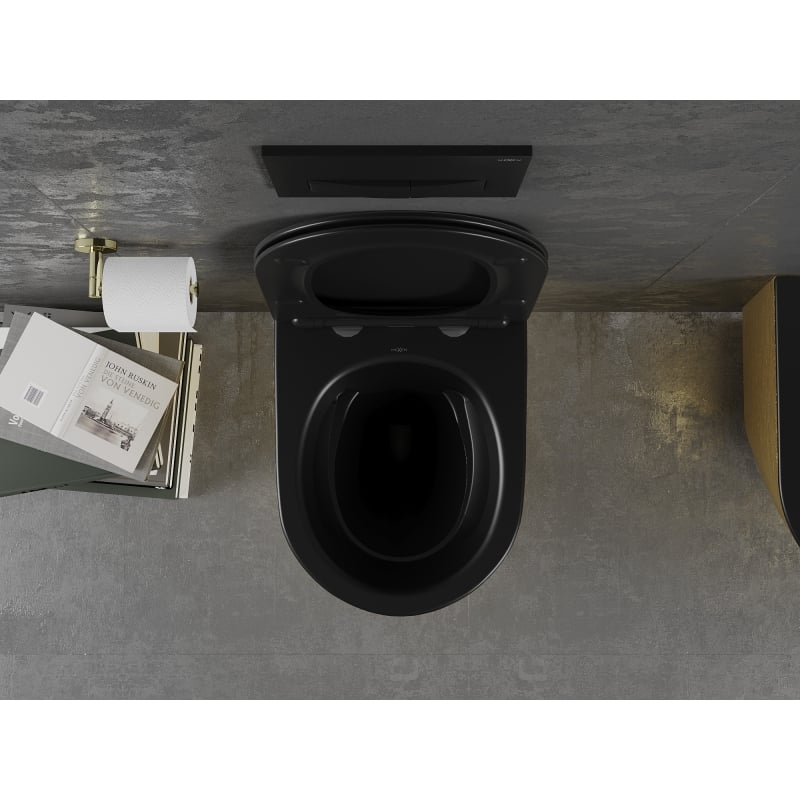 Mexen Lena miska wc Rimless z deską wolnoopadającą slim, duroplast, czarna mat/złota wzór linie - 30224077