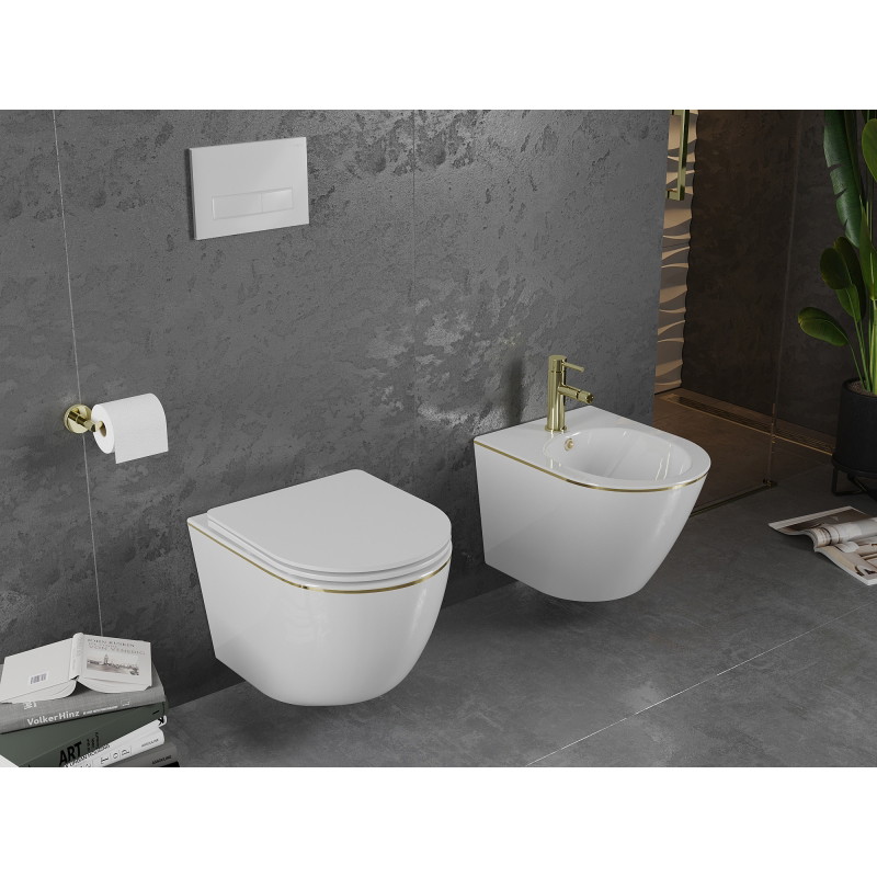 Mexen Lena bidet wiszący, biały/złoty linia - 35224805