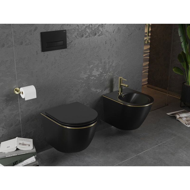 Mexen Lena bidet wiszący, czarny mat/złoty linia - 35224875
