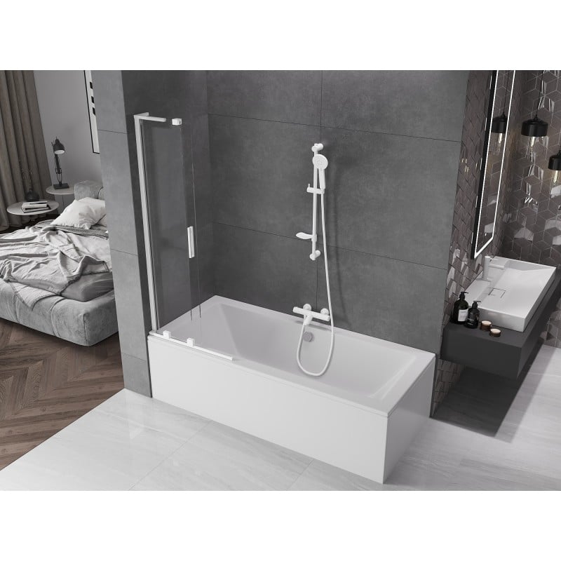 Mexen Velar L parawan nawannowy 2-skrzydłowy rozsuwany 70 x 150 cm, transparent, biały - 896-070-003-01-20