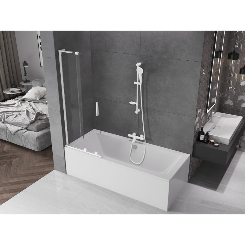 Mexen Velar L parawan nawannowy 2-skrzydłowy rozsuwany 70 x 150 cm, transparent, biały - 896-070-003-01-20
