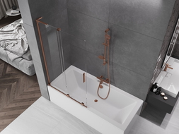 Mexen Velar L parawan nawannowy 2-skrzydłowy rozsuwany 100 x 150 cm, transparent, miedź szczotkowana - 896-100-003-01-65