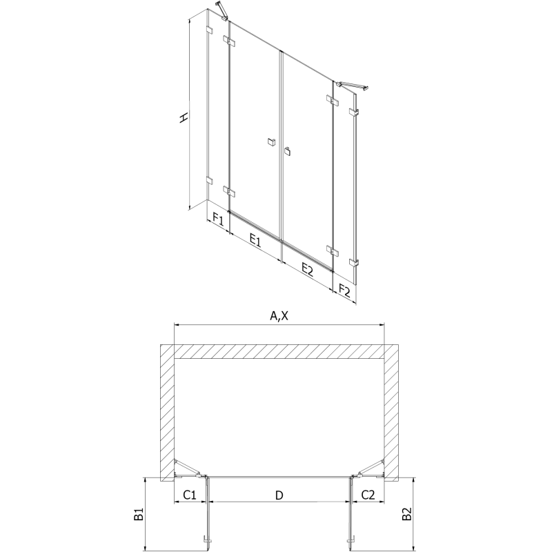 Mexen Lunar Duo drzwi prysznicowe uchylne 180 cm, transparent, chrom - 834D-180-000-01-00