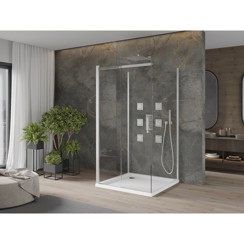 Mexen Omega-3S kabina prysznicowa 3-ścienna, rozsuwana 100x100 cm, transparent, chrom + brodzik Flat - 825-100-100-01-00-3s-4010