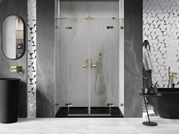 Mexen Lunar Duo drzwi prysznicowe uchylne 140 cm, transparent, złote - 834D-140-000-50-00