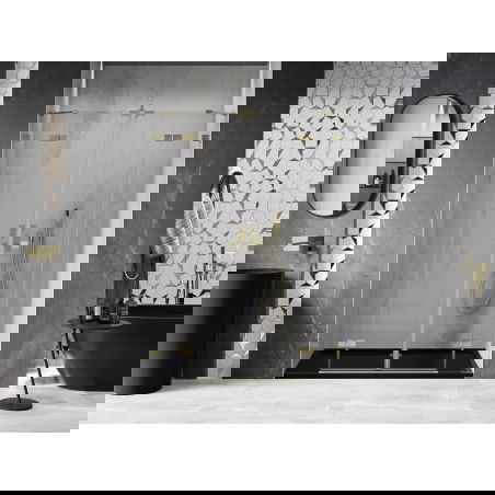 Mexen Lunar Duo drzwi prysznicowe uchylne 140 cm, transparent, złote szczotkowane - 834D-140-000-55-00