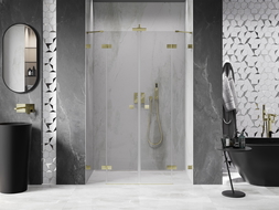 Mexen Lunar Duo drzwi prysznicowe uchylne 140 cm, transparent, złote szczotkowane - 834D-140-000-55-00