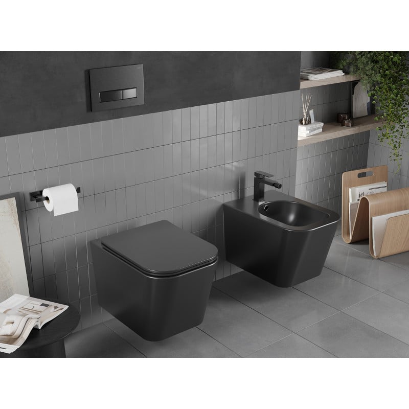 Mexen Teo miska wc Rimless z deską wolnoopadającą slim, duroplast, czarna mat - 30850685