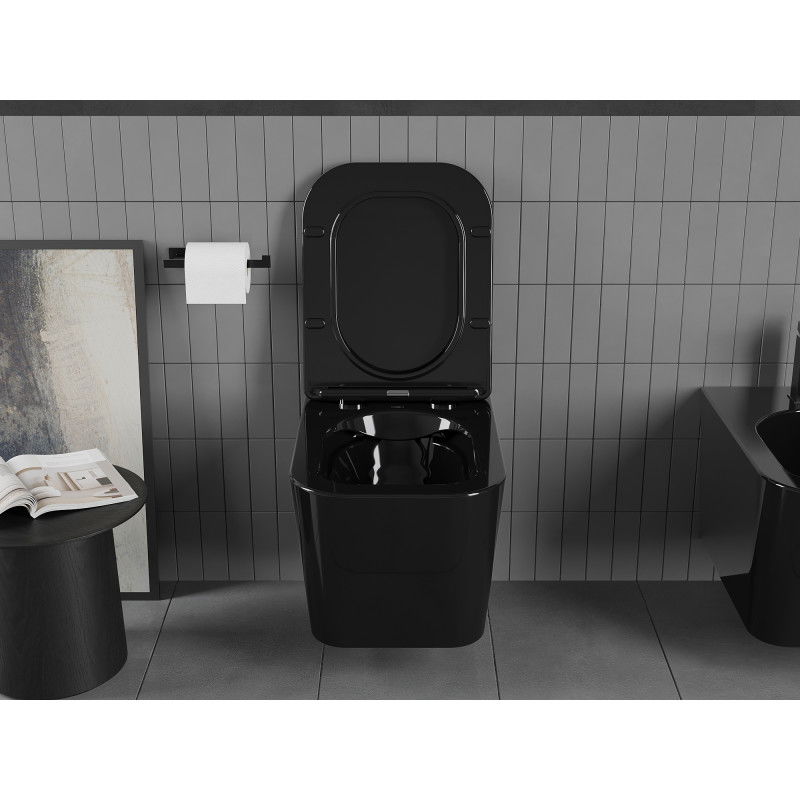 Mexen Teo miska wc Rimless z deską wolnoopadającą slim, duroplast, czarna połysk - 30854070