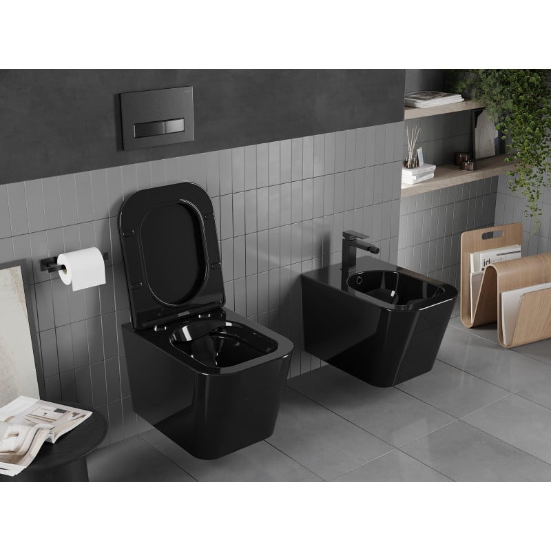 Mexen Teo miska wc Rimless z deską wolnoopadającą slim, duroplast, czarna połysk - 30854070