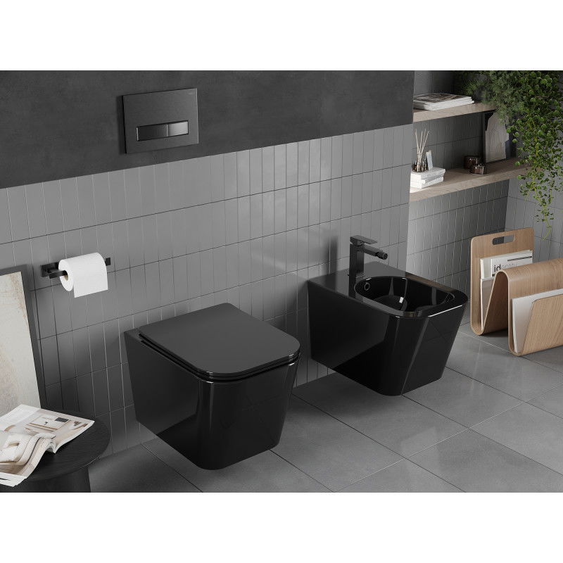 Mexen Teo miska wc Rimless z deską wolnoopadającą slim, duroplast, czarna połysk - 30854070