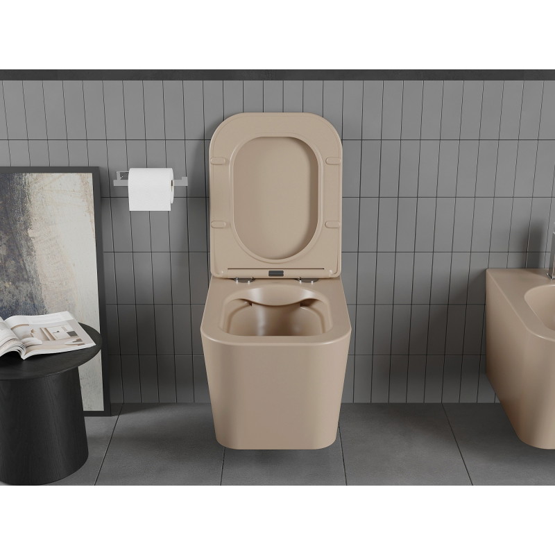 Mexen Teo miska wc Rimless z deską wolnoopadającą slim, duroplast, cappuccino mat - 30854064