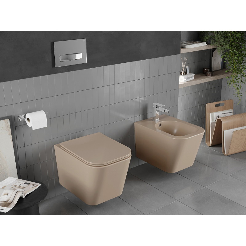 Mexen Teo miska wc Rimless z deską wolnoopadającą slim, duroplast, cappuccino mat - 30854064