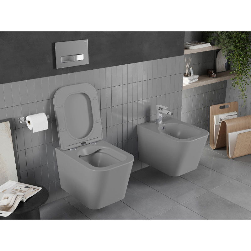 Mexen Teo miska wc Rimless z deską wolnoopadającą slim, duroplast, szara jasna mat - 30854061