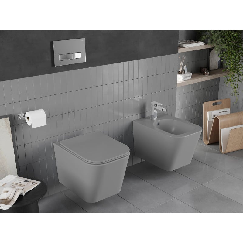 Mexen Teo miska wc Rimless z deską wolnoopadającą slim, duroplast, szara jasna mat - 30854061