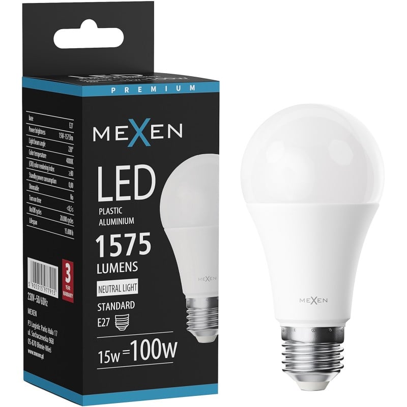 Mexen Nova żarówka LED E27, A60, 15W, Neutralna - 4000K, 1575 lm - L100-E27-1540-01