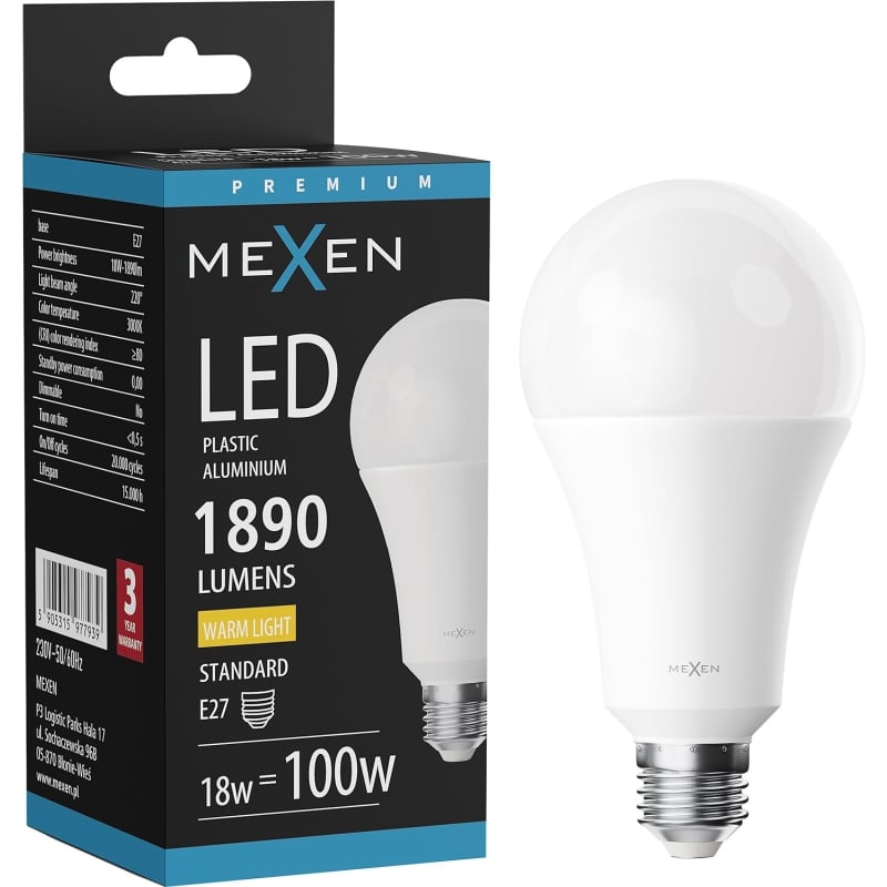 Mexen Nova żarówka LED E27, A70, 18W, Ciepła - 3000K, 1890 lm - L100-E27-1830-01