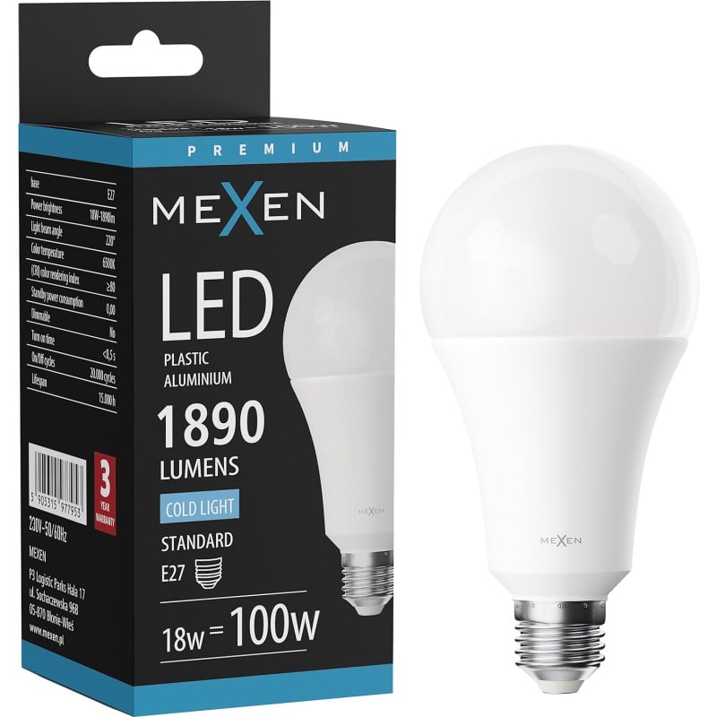 Mexen Nova żarówka LED E27, A70, 18W, Zimna - 6500K, 1890 lm - L100-E27-1865-01