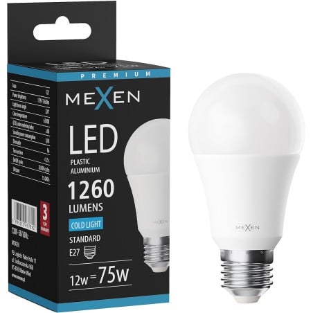 Mexen Nova żarówka LED E27, A60, 12W, Zimna - 6500K, 1260 lm - L100-E27-1265-01