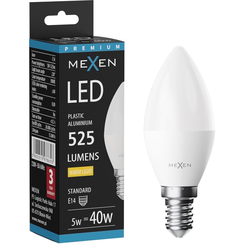Mexen Nova żarówka LED E14, C37, 4W, Ciepła - 3000K, 420 lm - L102-E14-0430-01