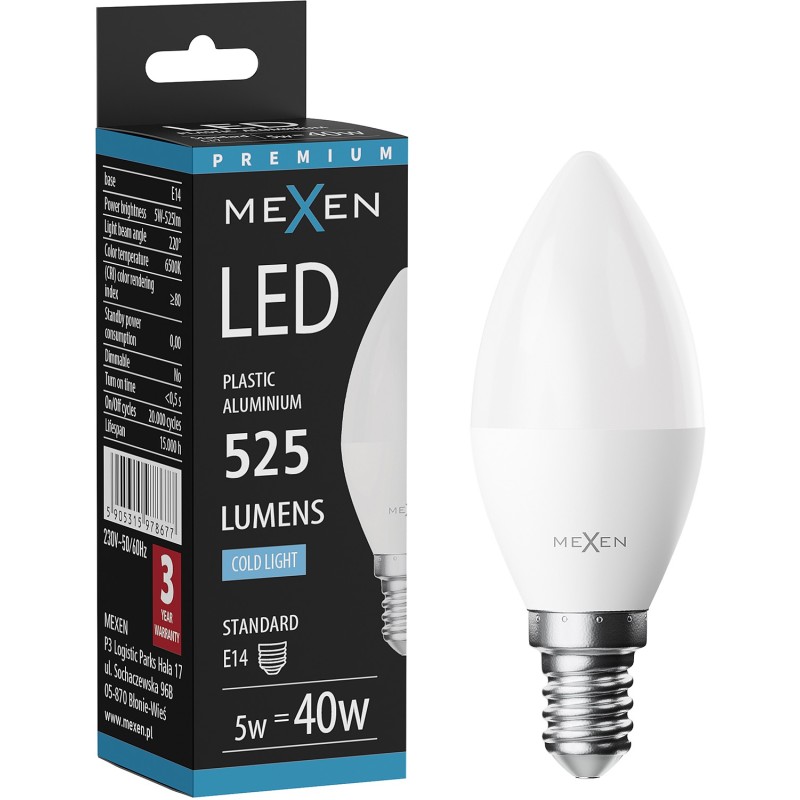 Mexen Nova żarówka LED E14, C37, 5W, Neutralna - 4000K, 525 lm - L102-E14-0540-01