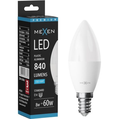 Mexen Nova żarówka LED E14, C37, 8W, Neutralna - 4000K, 840 lm - L102-E14-0840-01