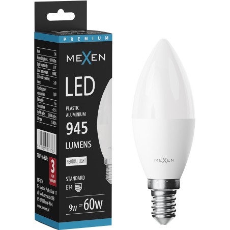 Mexen Nova żarówka LED E14, C37, 9W, Ciepła - 3000K, 945 lm - L102-E14-0930-01