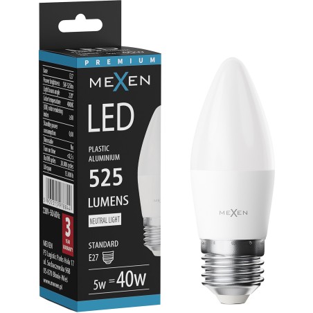 Mexen Nova żarówka LED E27, C37, 5W, Ciepła - 3000K, 525 lm - L102-E27-0530-01