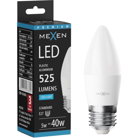 Mexen Nova żarówka LED E27, C37, 5W, Neutralna - 4000K, 525 lm - L102-E27-0540-01