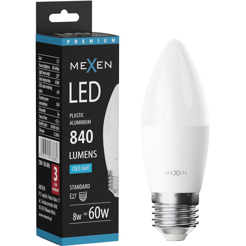 Mexen Nova żarówka LED E27, C37, 8W, Neutralna - 4000K, 840 lm - L102-E27-0840-01