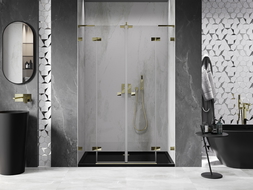 Mexen Lunar L Duo drzwi prysznicowe uchylne 140 cm, transparent, złote - 834DL-140-000-50-00