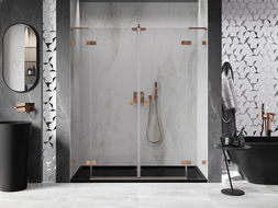 Mexen Lunar L Duo drzwi prysznicowe uchylne 170 cm, transparent, miedź szczotkowana - 834DL-170-000-65-00