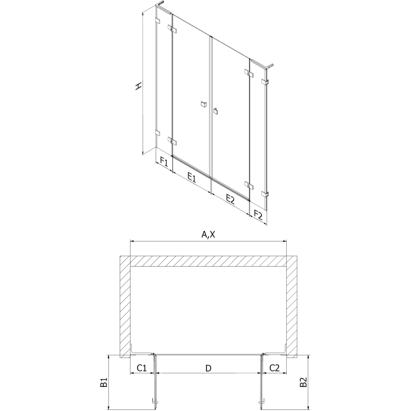 Mexen Lunar L Duo drzwi prysznicowe uchylne 200 cm, transparent, czarne - 834DL-200-000-70-00