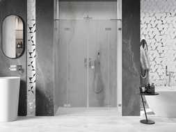 Mexen Lunar L Duo drzwi prysznicowe uchylne 140 cm, transparent, nikiel szczotkowany - 834DL-140-000-97-00