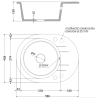 Mexen Kevin zlewozmywak granitowy 1-komorowy z ociekaczem 586 x 458 mm, czarny/srebrny metalik, syfon chrom - 6517581005-73