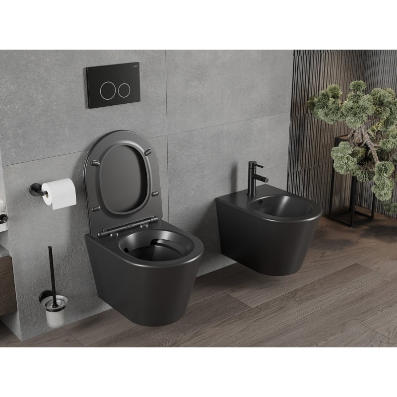 Mexen Rico miska wc Rimless z deską wolnoopadającą slim, duroplast, czarna mat - 30721085