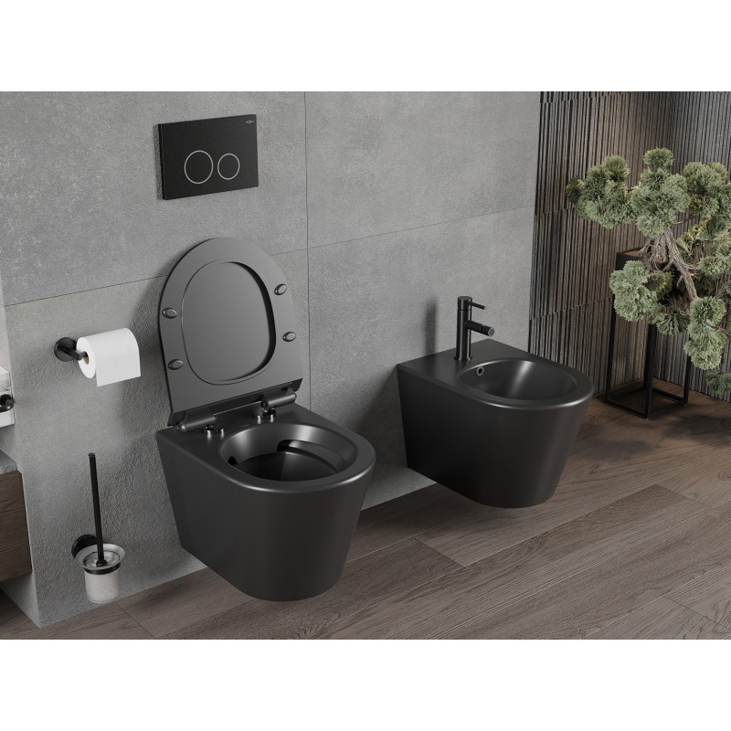 Mexen Rico miska wc Rimless z deską wolnoopadającą slim, duroplast, czarna mat - 30720185